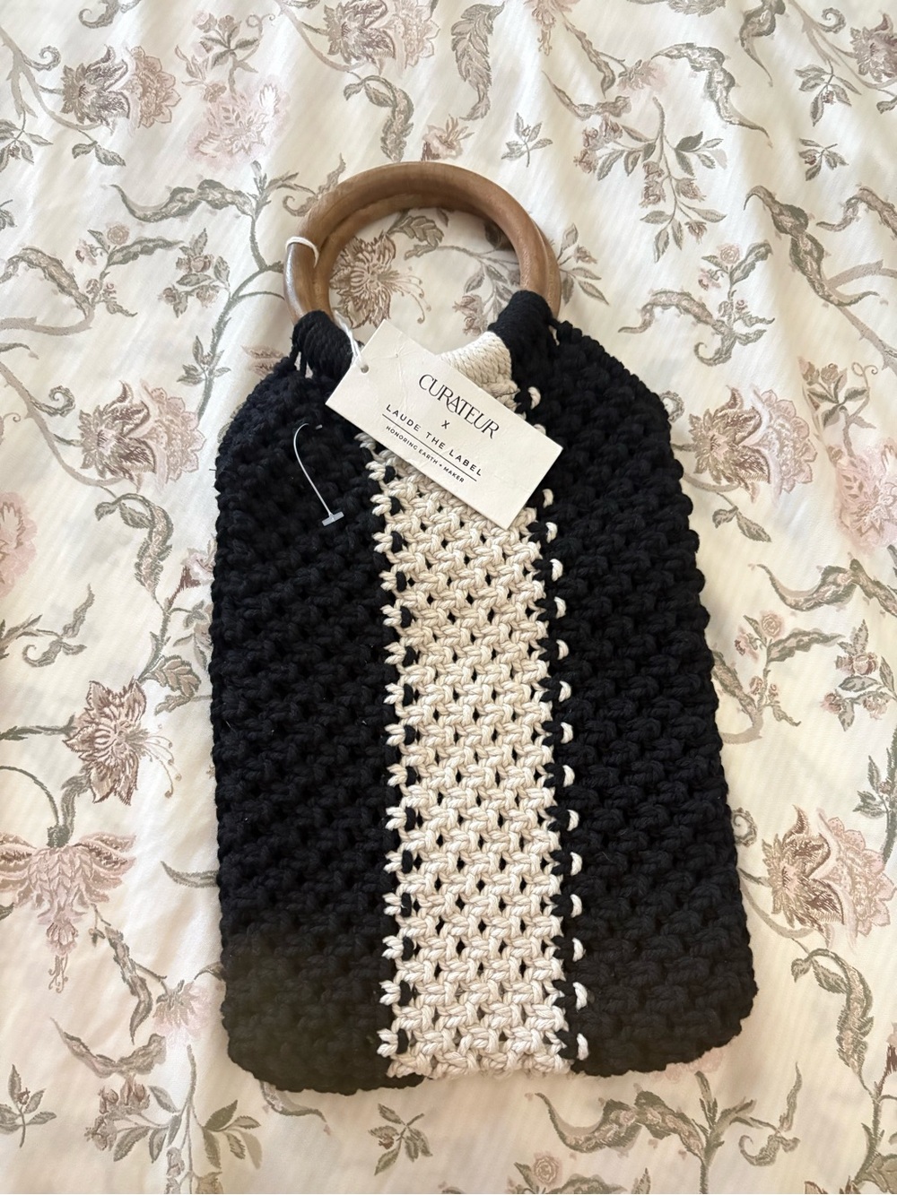 NWT Curateur x Laude The Label Black Cream Boho Gabby Crochet Bag